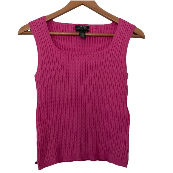 Lauren Ralph Lauren Cable Knit Sleeveless Sweater S Pink Preppy Classic - Picture 1 of 11